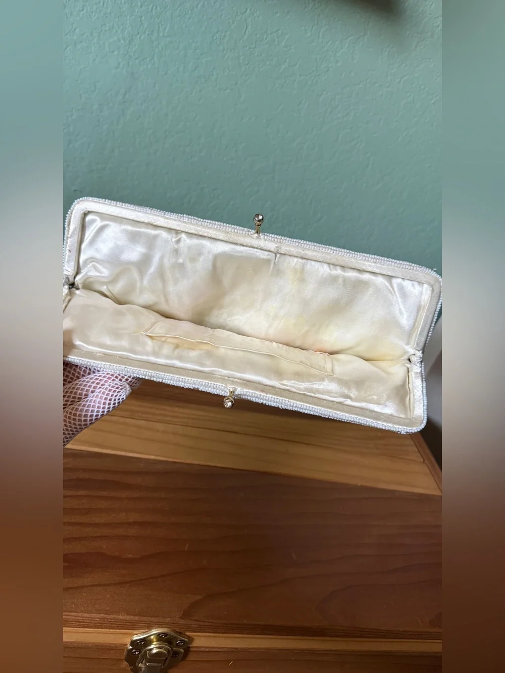 Vintage Richere White Beaded Clutch Hand Made Japan 10” Evening Bag